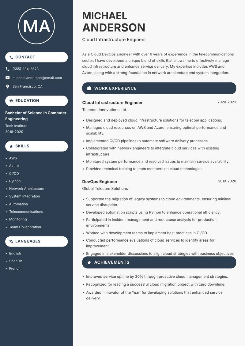 Cloud DevOps Engineer resume template — Compact