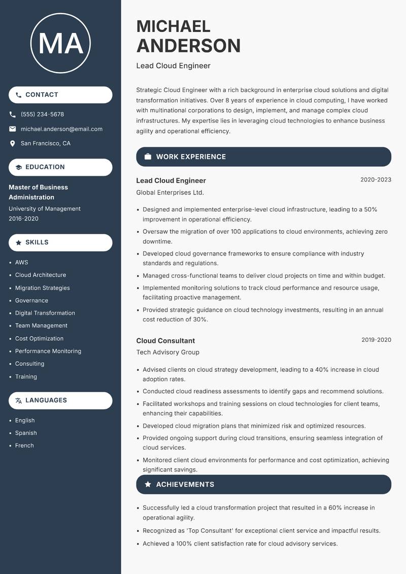 Cloud Engineer resume template — Compact