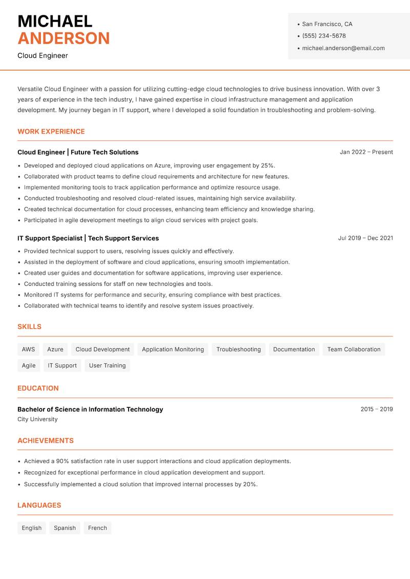 Cloud Engineer resume template — Modern Professional