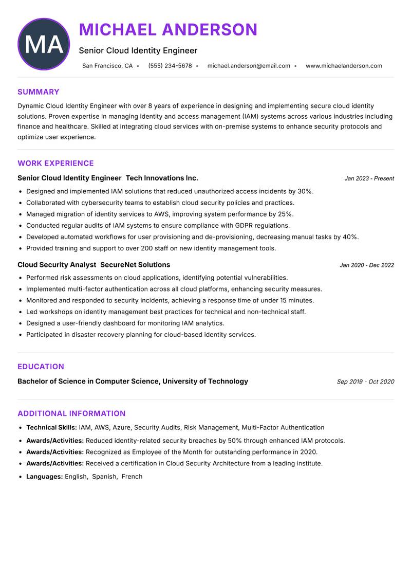 Cloud Identity Engineer resume example — ATS-friendly template