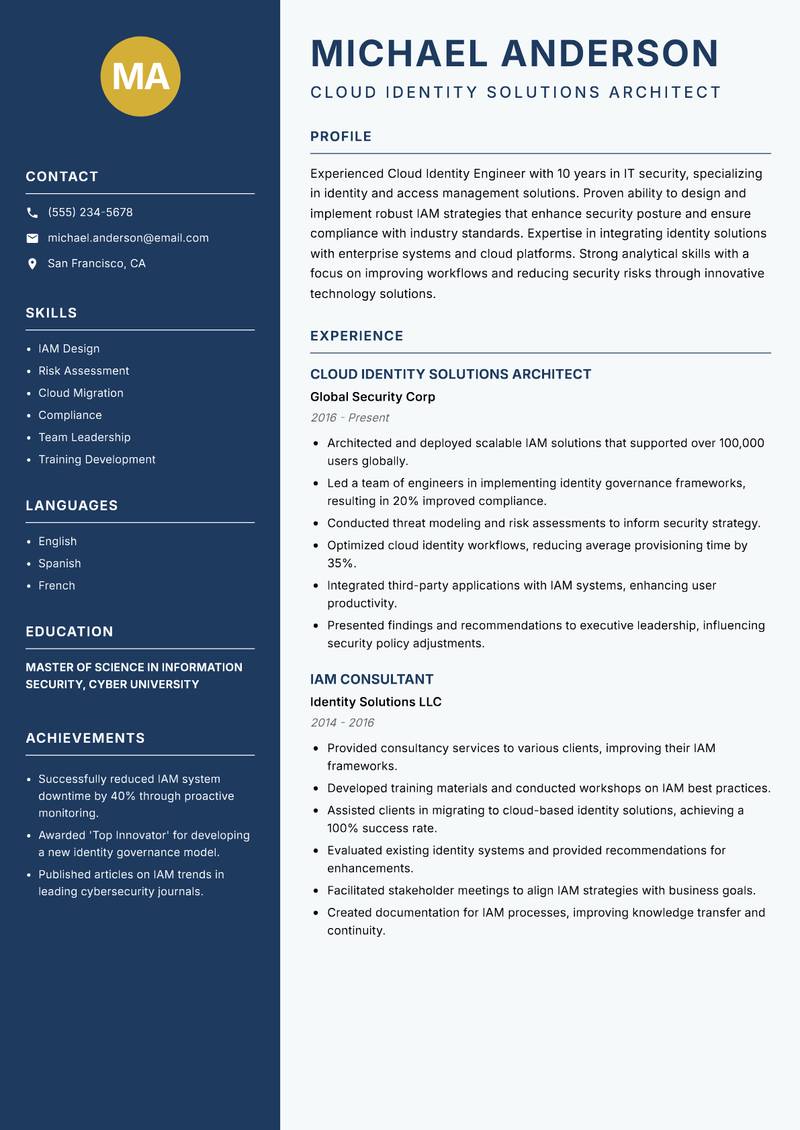Cloud Identity Engineer resume template — Classic Clean