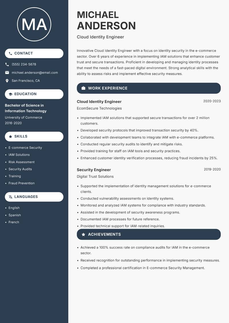 Cloud Identity Engineer resume template — Compact