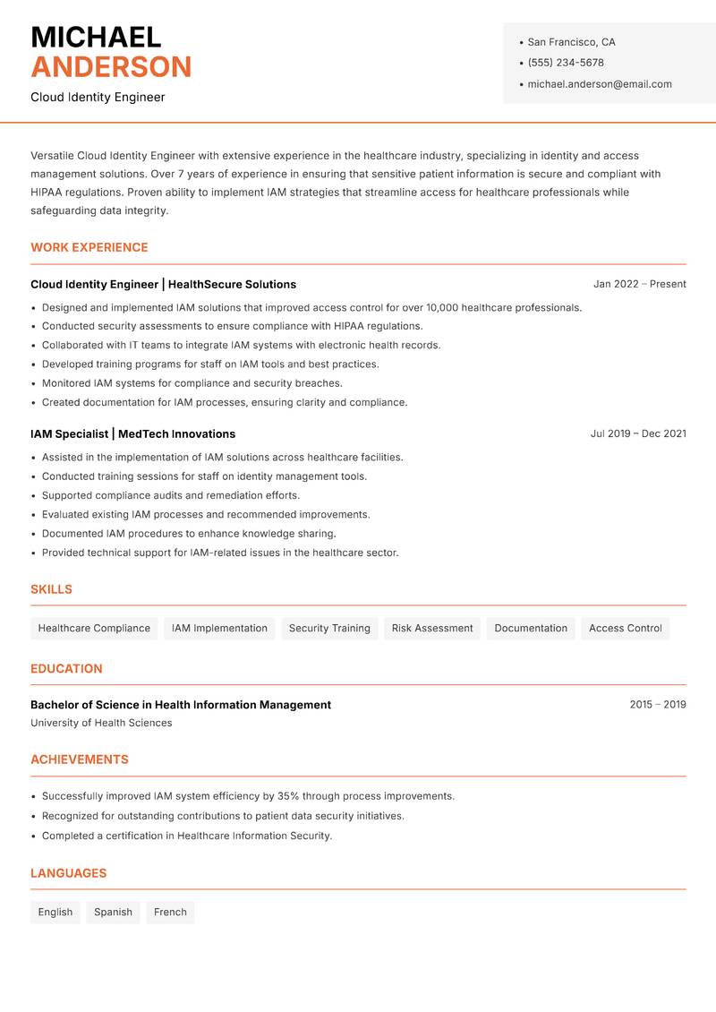 Cloud Identity Engineer resume template — Modern Professional