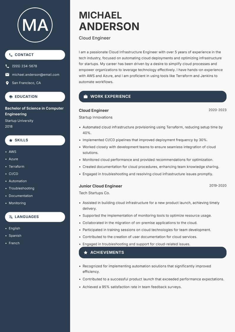 Cloud Infrastructure Engineer resume template — Compact