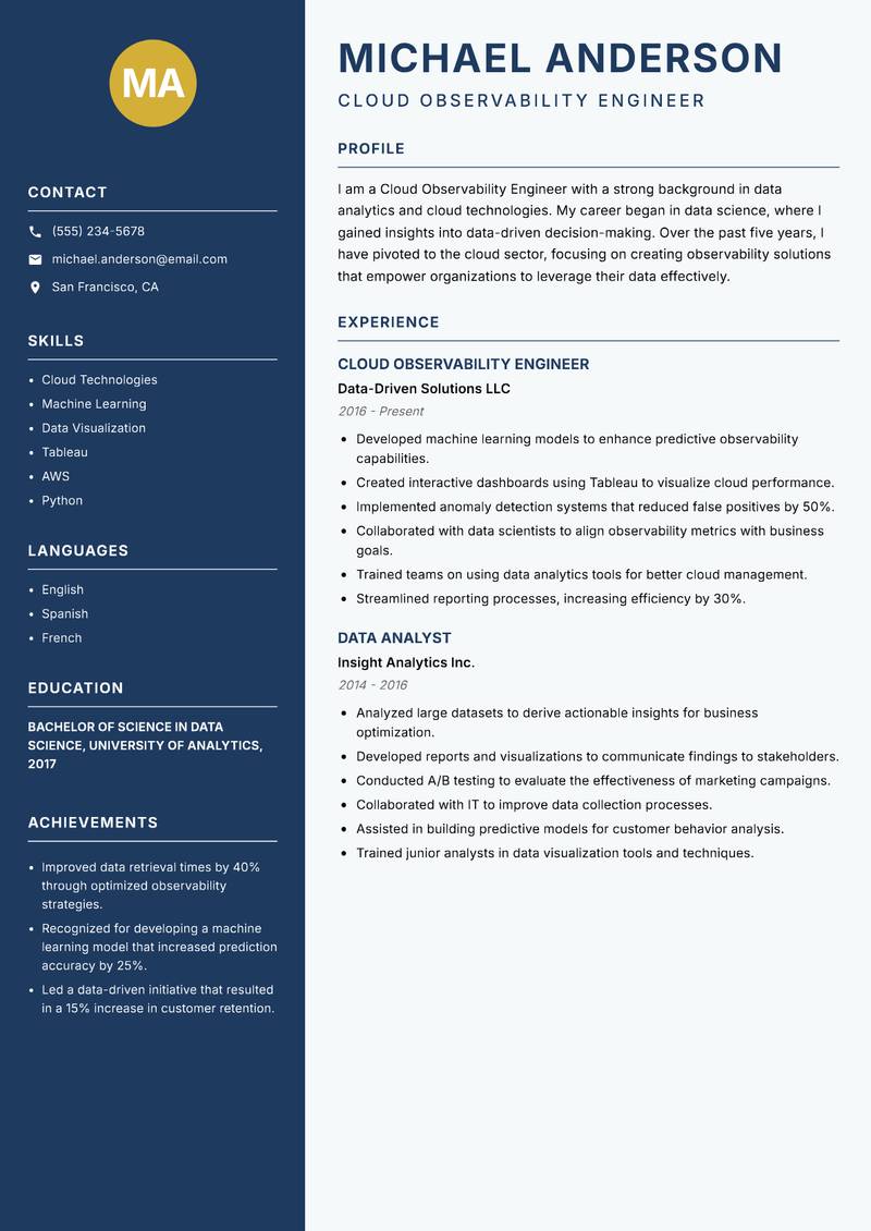 Cloud Observability Engineer resume template — Classic Clean