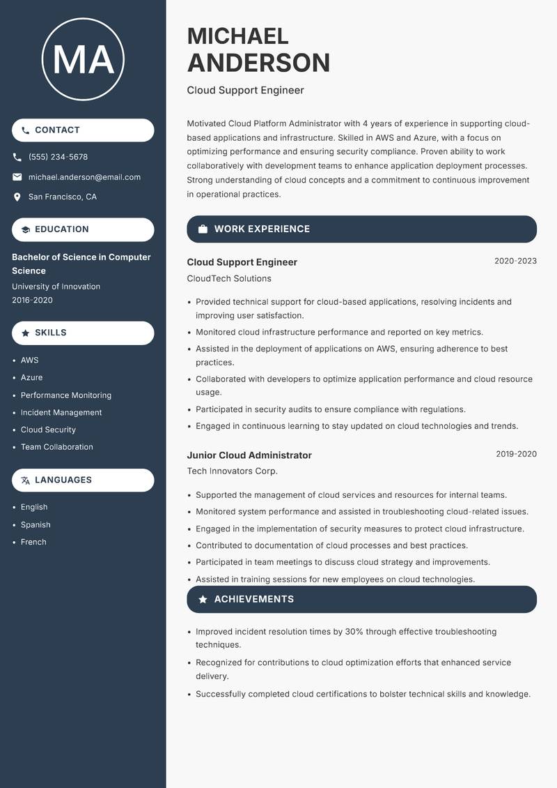 Cloud Platform Administrator resume template — Compact