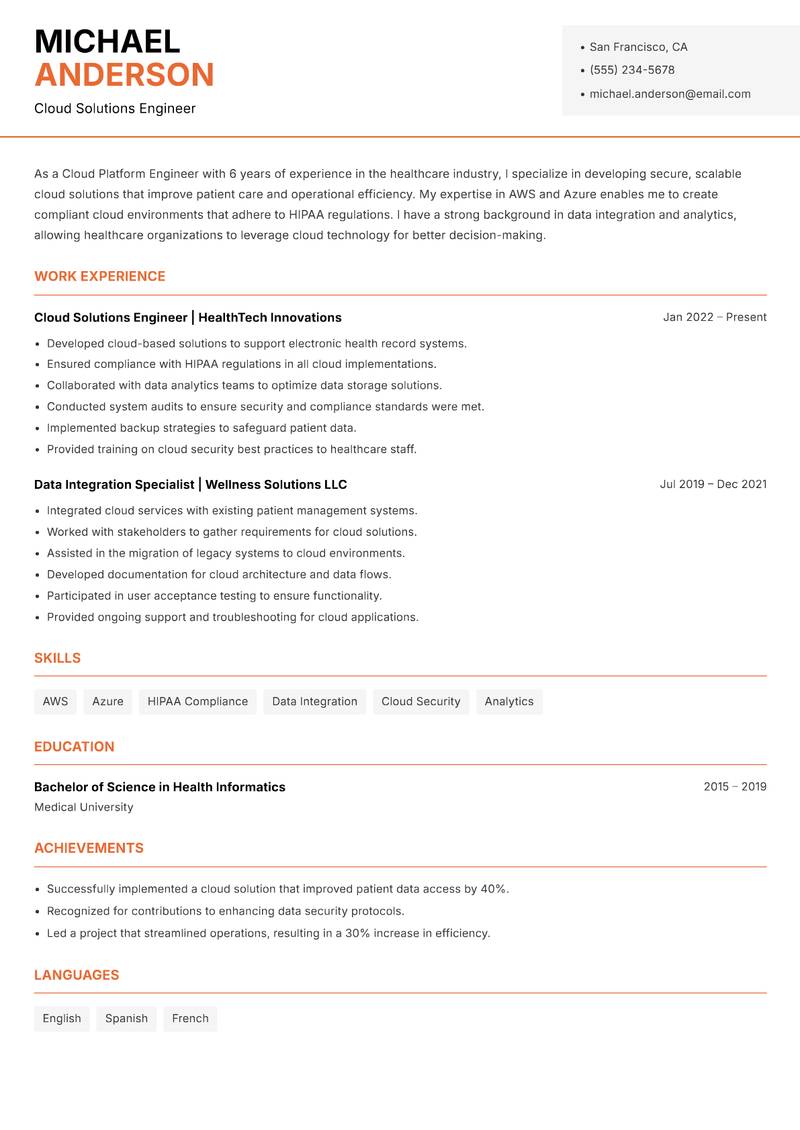 Cloud Platform Engineer resume template — Modern Professional