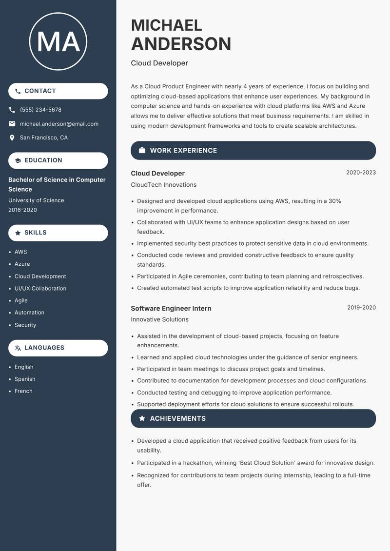 Cloud Product Engineer resume template — Compact