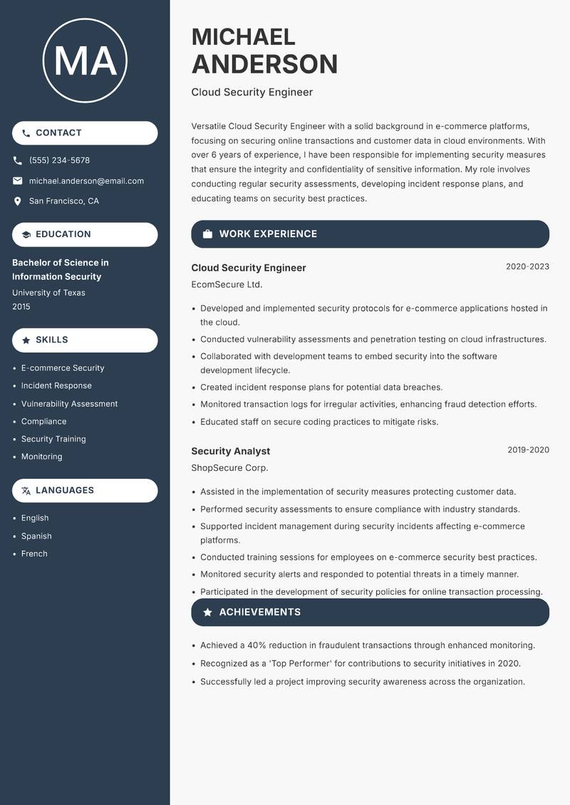 Cloud Security Engineer resume template — Compact
