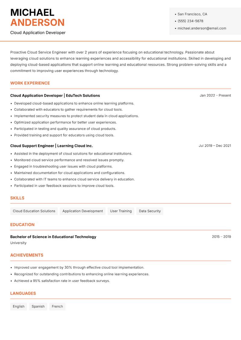 Cloud Service Engineer resume template — Modern Professional