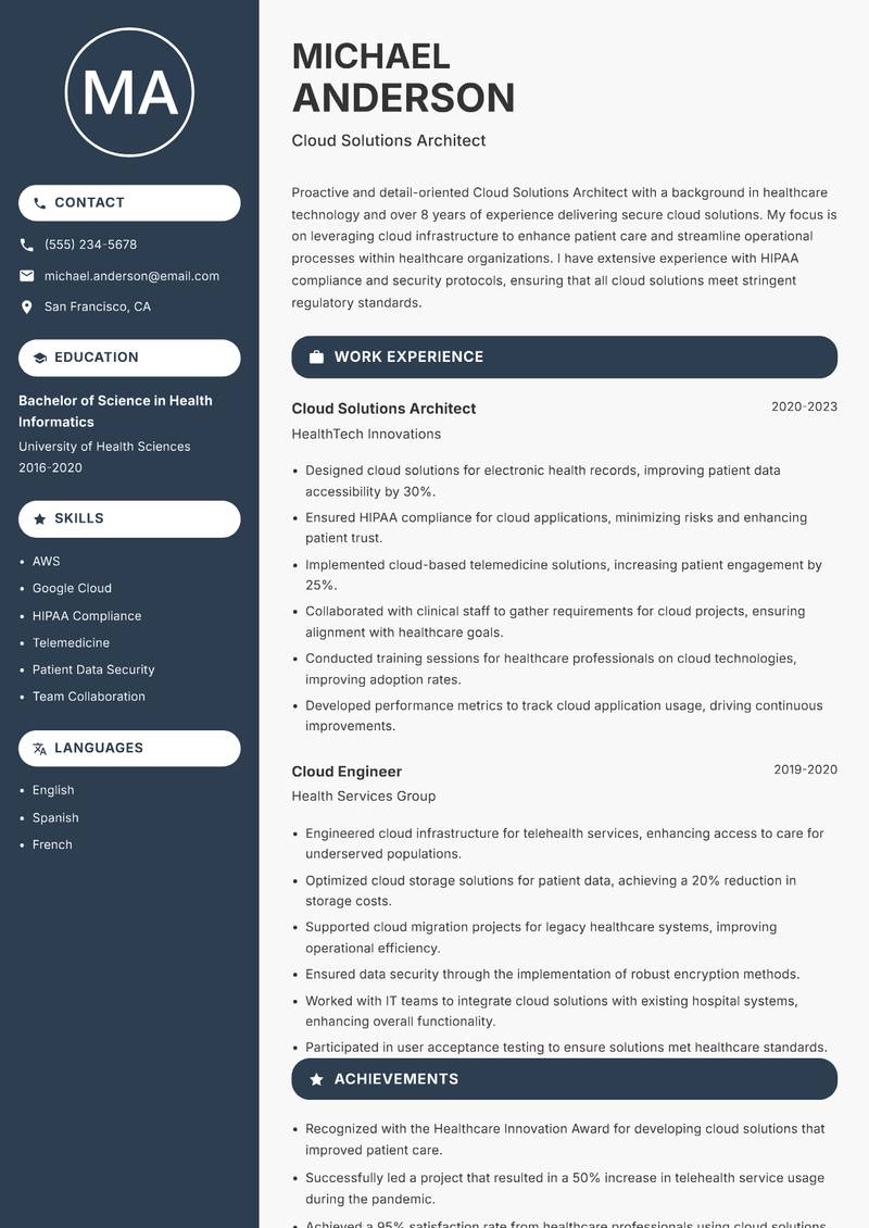 Cloud Solutions Architect resume template — Compact