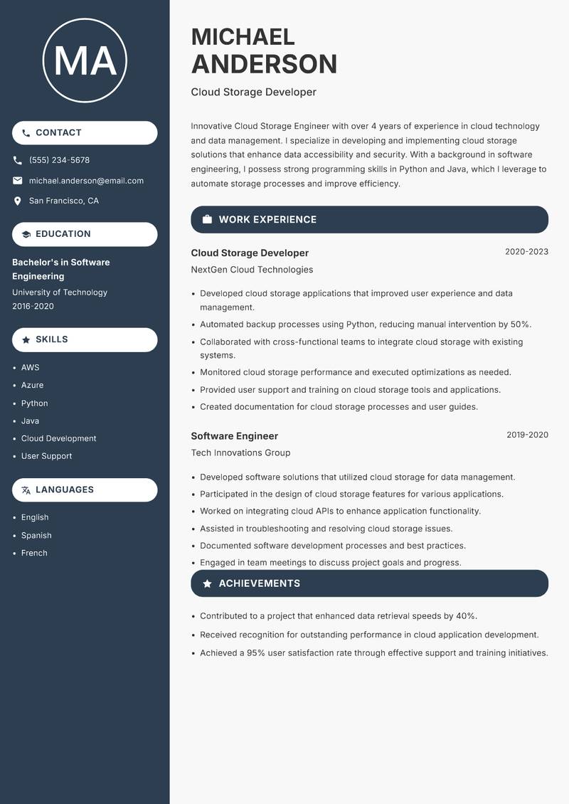 Cloud Storage Engineer resume template — Compact
