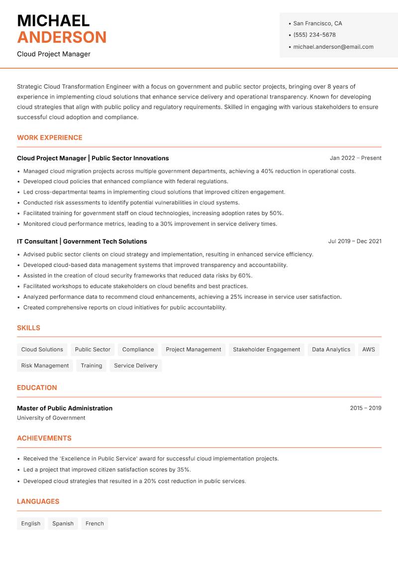 Cloud Transformation Engineer resume template — Modern Professional