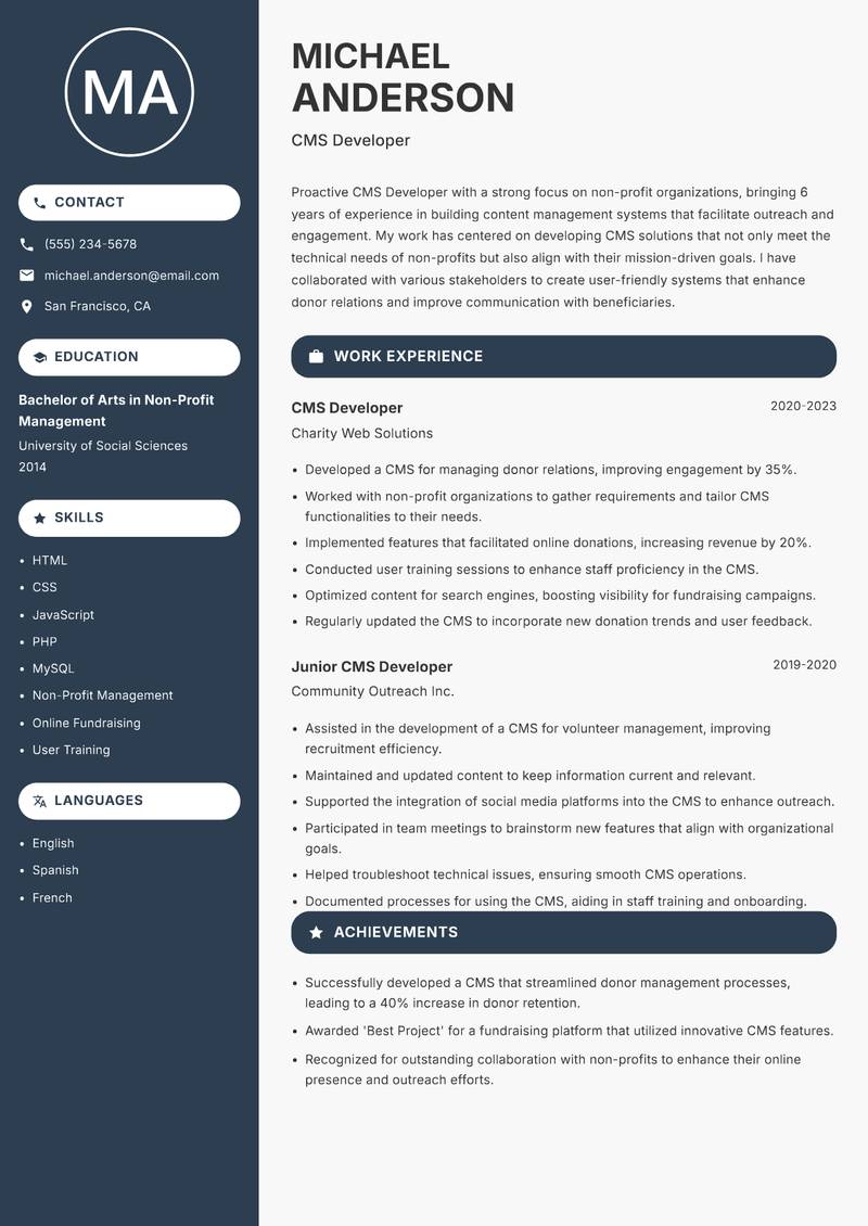 CMS Developer resume template — Compact