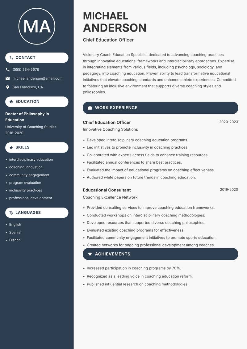 Coach Education Specialist resume template — Compact