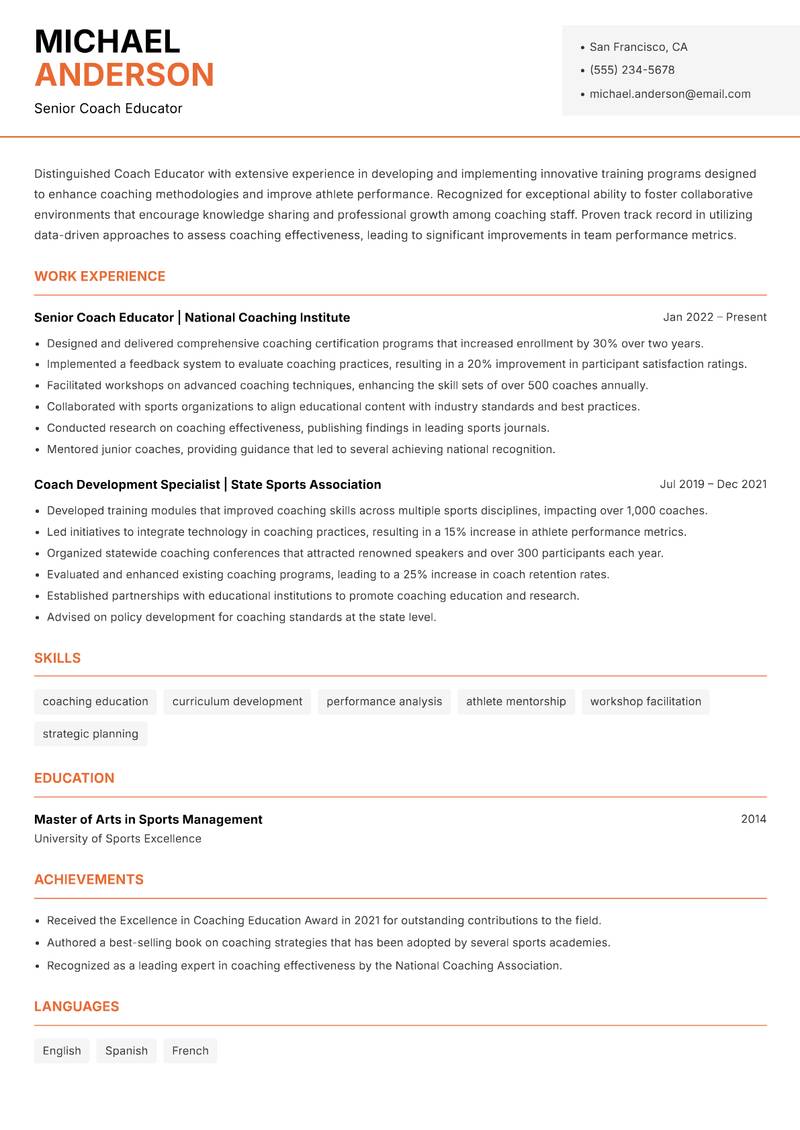 Coach Educator resume template — Modern Professional