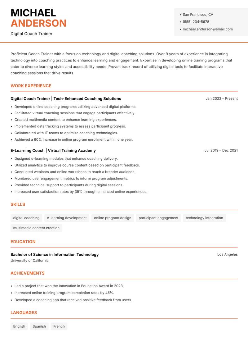Coach Trainer resume template — Modern Professional