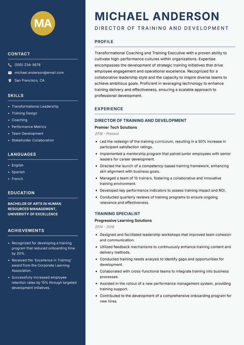 Coaching and Training Executive resume template — Classic Clean