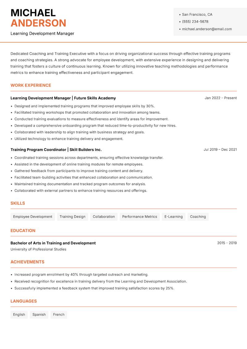 Coaching and Training Executive resume template — Modern Professional