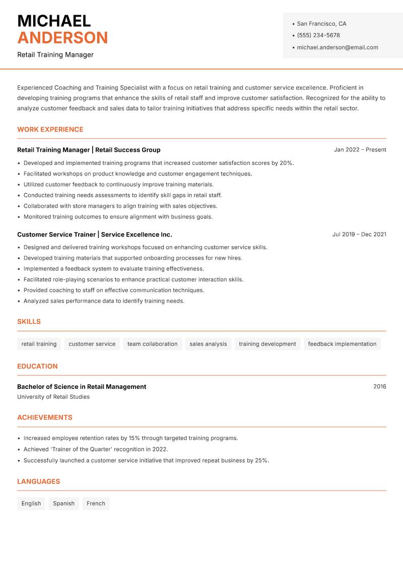 Coaching and Training Specialist resume template — Modern Professional