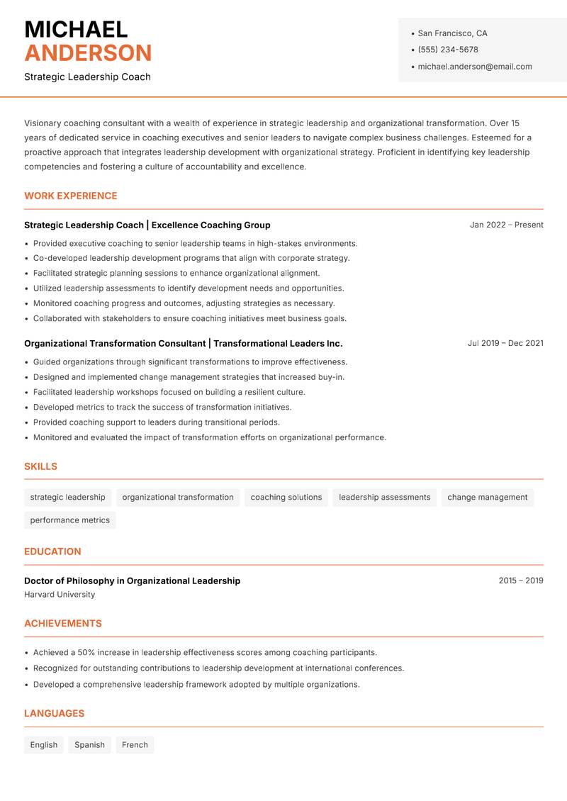 Coaching Consultant resume template — Modern Professional