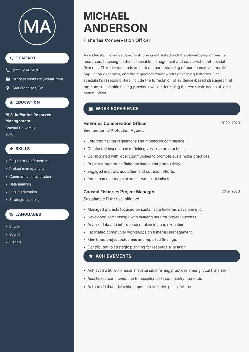 Coastal Fisheries Specialist resume template — Compact