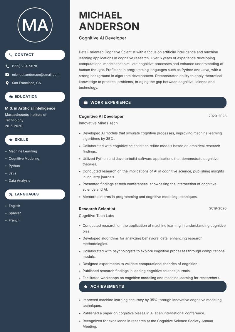 Cognitive Scientist resume template — Compact