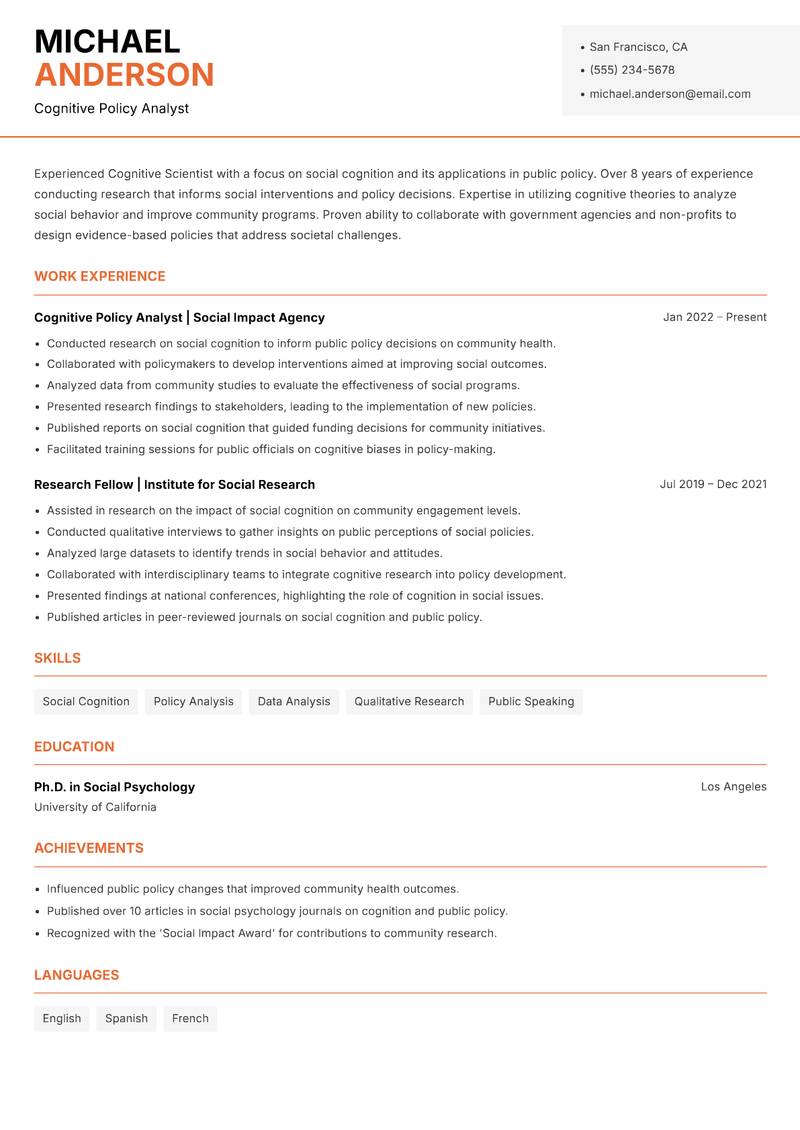 Cognitive Scientist resume template — Modern Professional