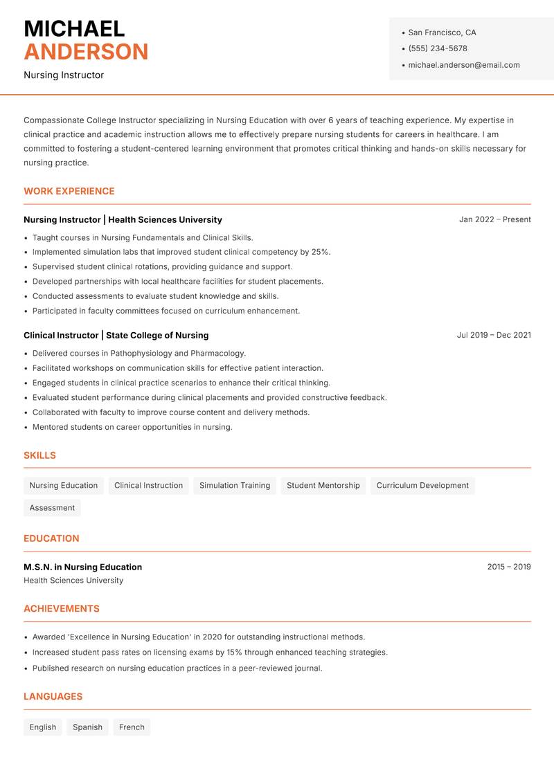 College Instructor resume template — Modern Professional