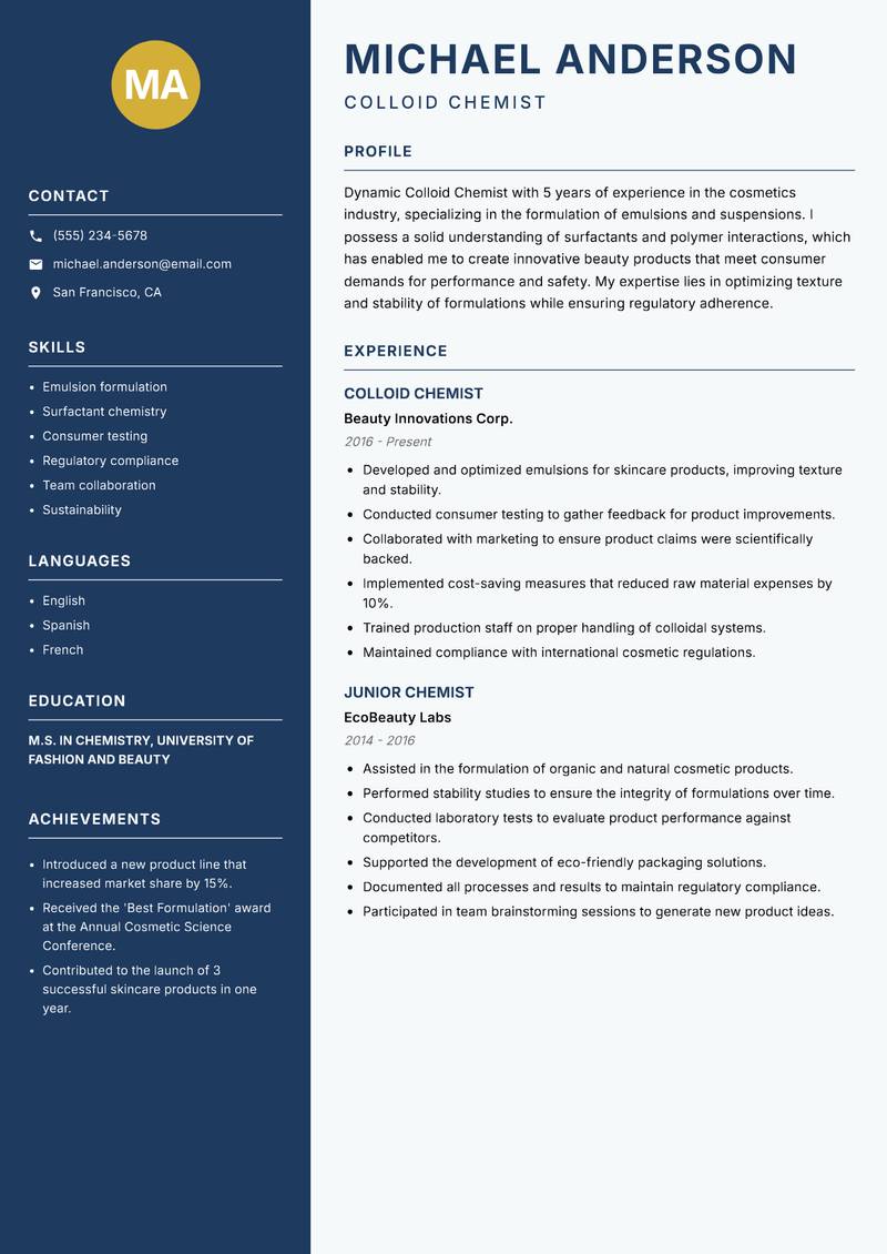 Colloid Chemist resume template — Classic Clean