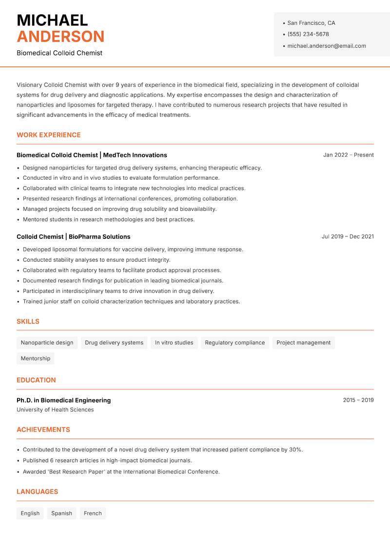 Colloid Chemist resume template — Modern Professional