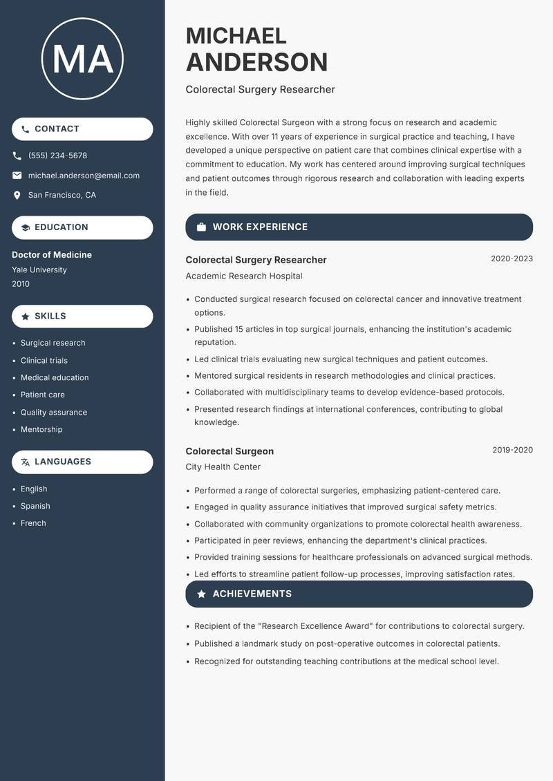 Colorectal Surgeon resume template — Compact