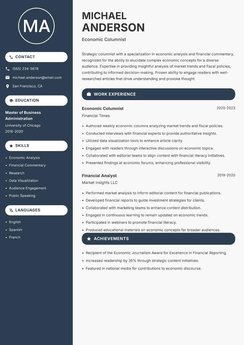 Columnist resume template — Compact