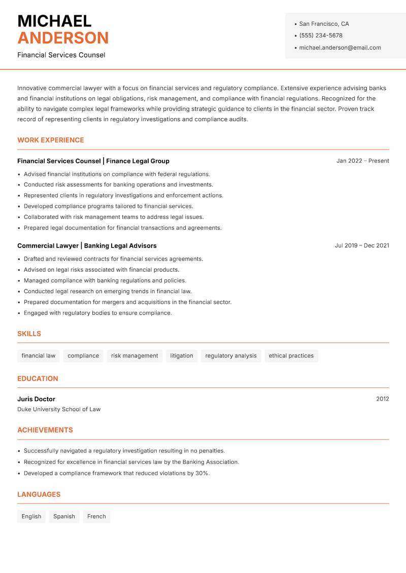 Commercial Lawyer resume template — Modern Professional