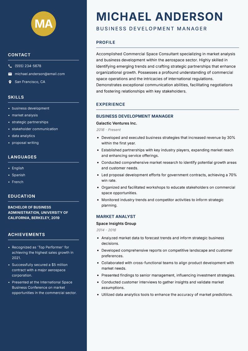 Commercial Space Consultant resume template — Classic Clean