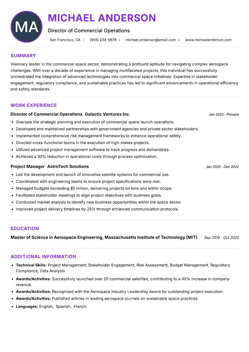 Commercial Space Manager resume example — ATS-friendly template