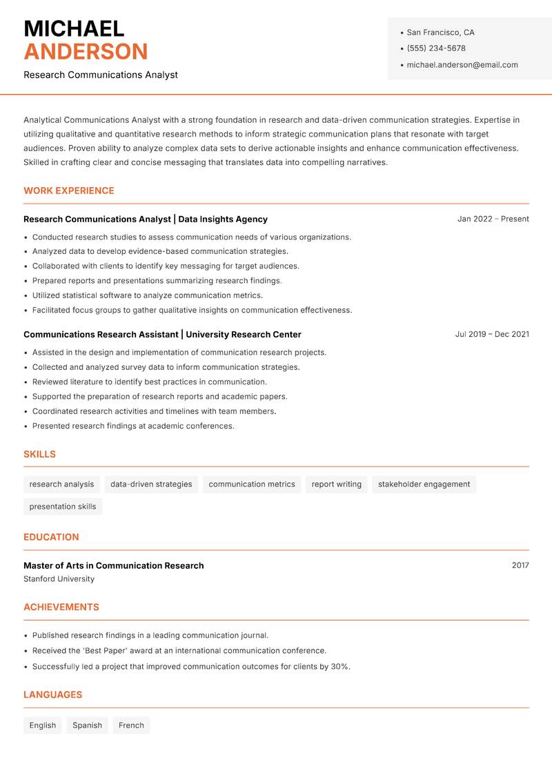 Communications Analyst resume template — Modern Professional