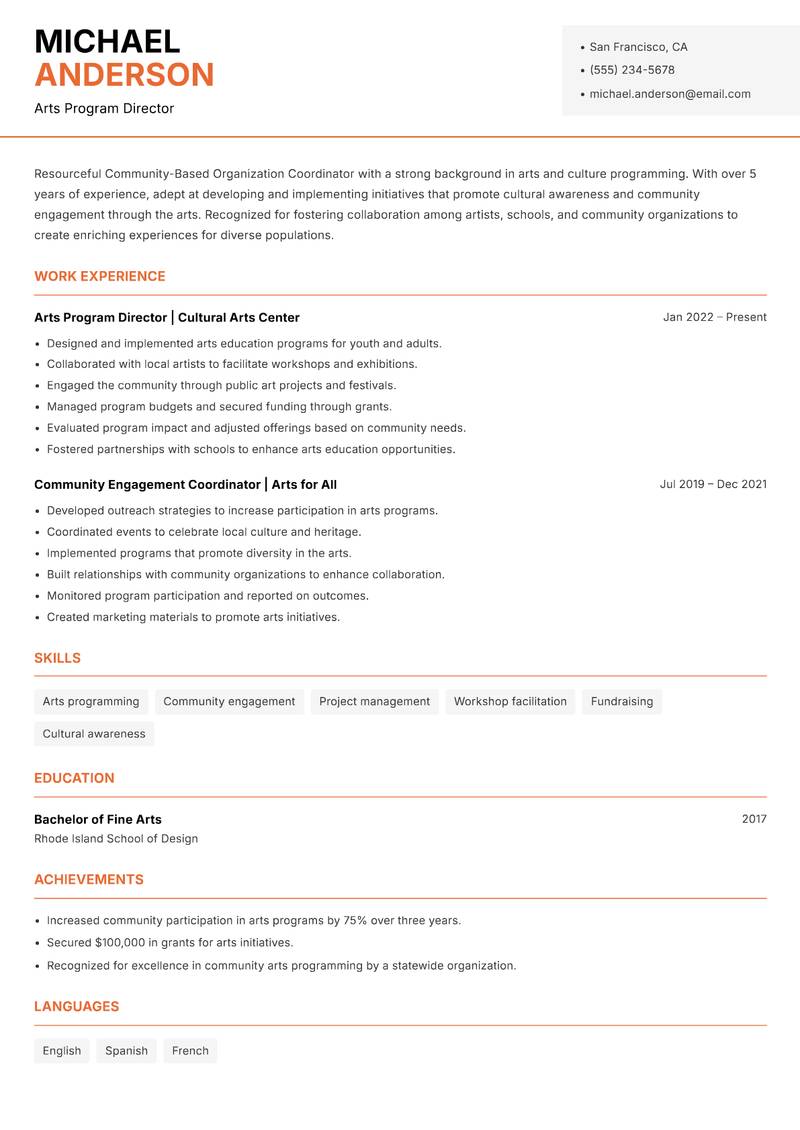 Community-Based Organization Coordinator resume template — Modern Professional