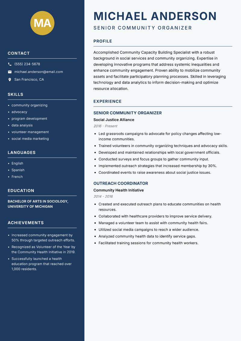 Community Capacity Building Specialist resume template — Classic Clean
