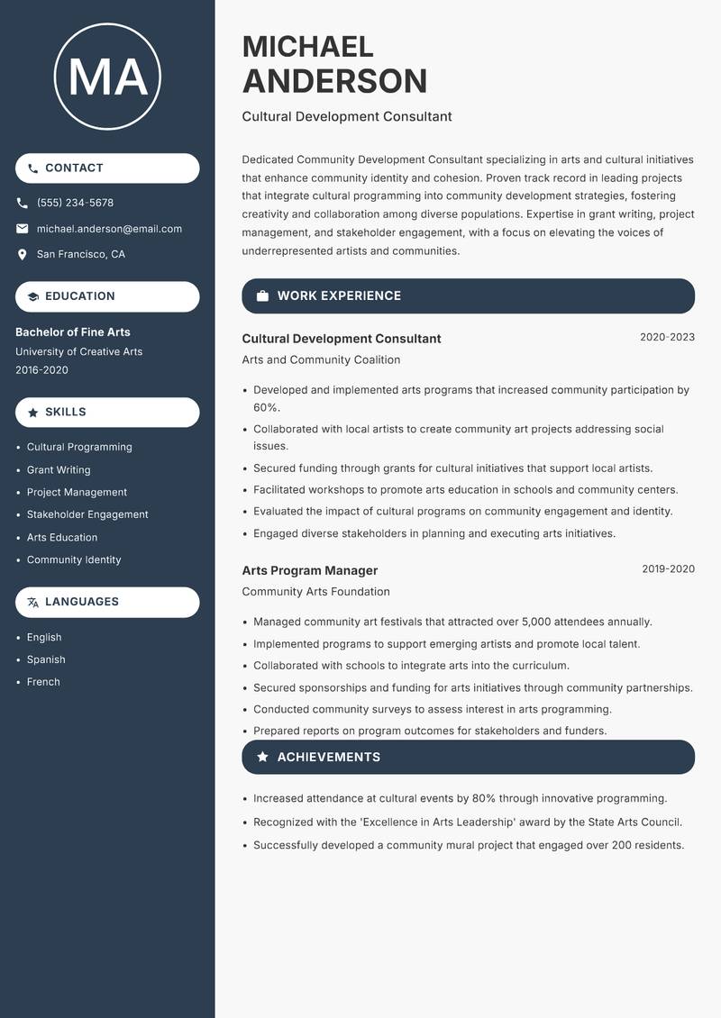 Community Development Consultant resume template — Compact