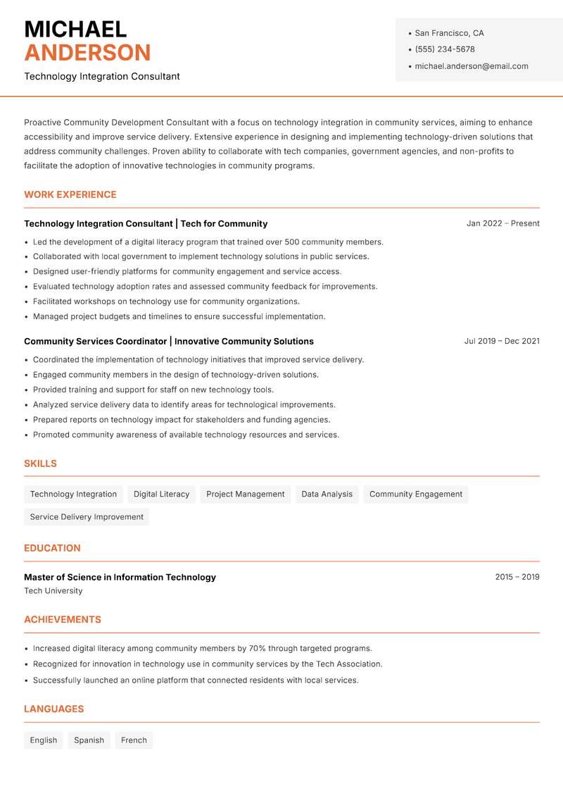 Community Development Consultant resume template — Modern Professional