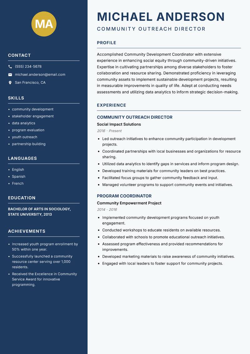 Community Development Coordinator resume template — Classic Clean