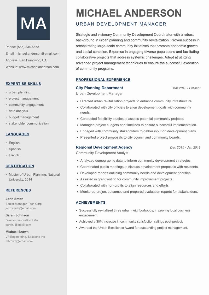 Community Development Coordinator resume template — Creative Minimal