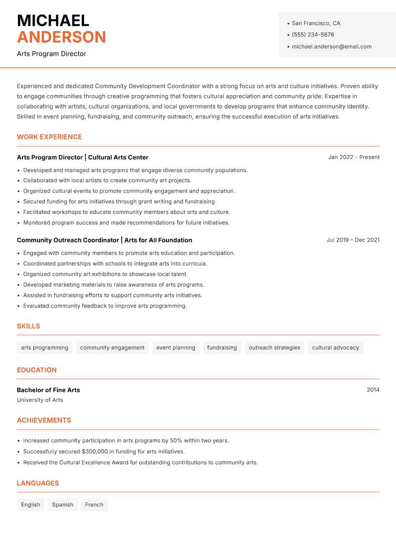 Community Development Coordinator resume template — Modern Professional