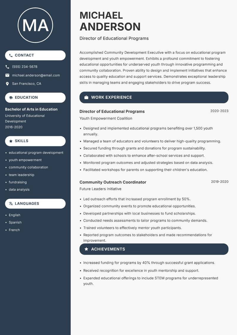 Community Development Executive resume template — Compact
