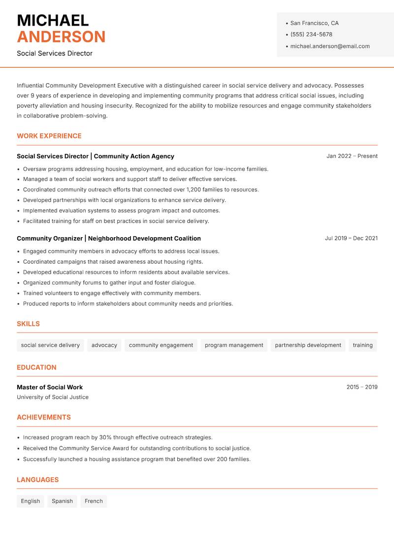 Community Development Executive resume template — Modern Professional