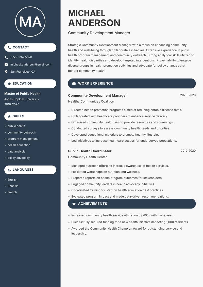 Community Development Manager resume template — Compact