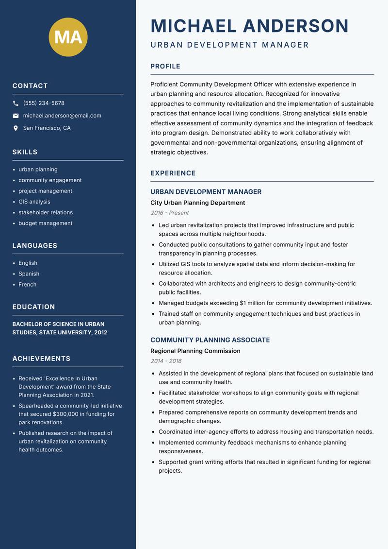 Community Development Officer resume template — Classic Clean