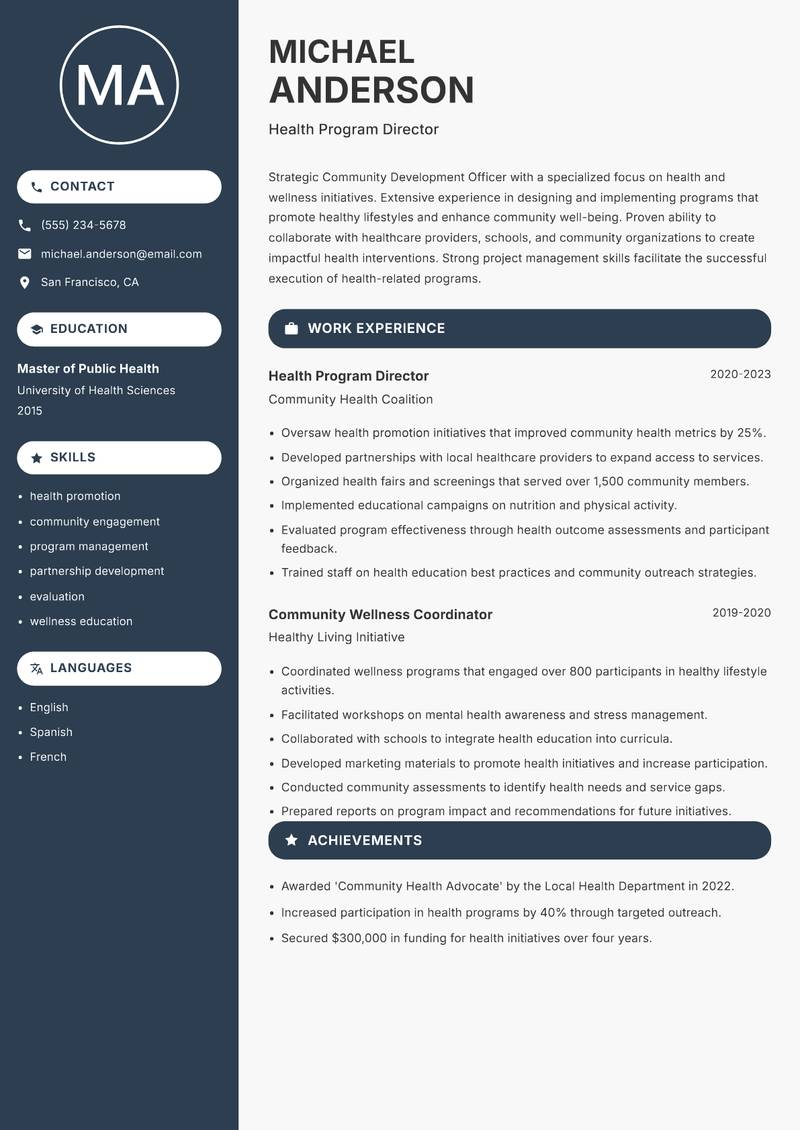 Community Development Officer resume template — Compact