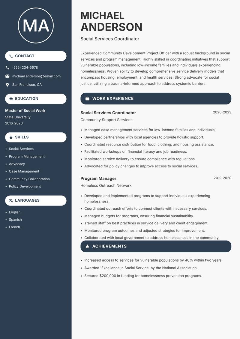 Community Development Project Officer resume template — Compact